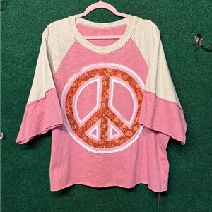 624 Pink and Cream Peace Sign Top